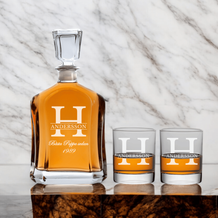 Karaff och glas med namn – Pappa