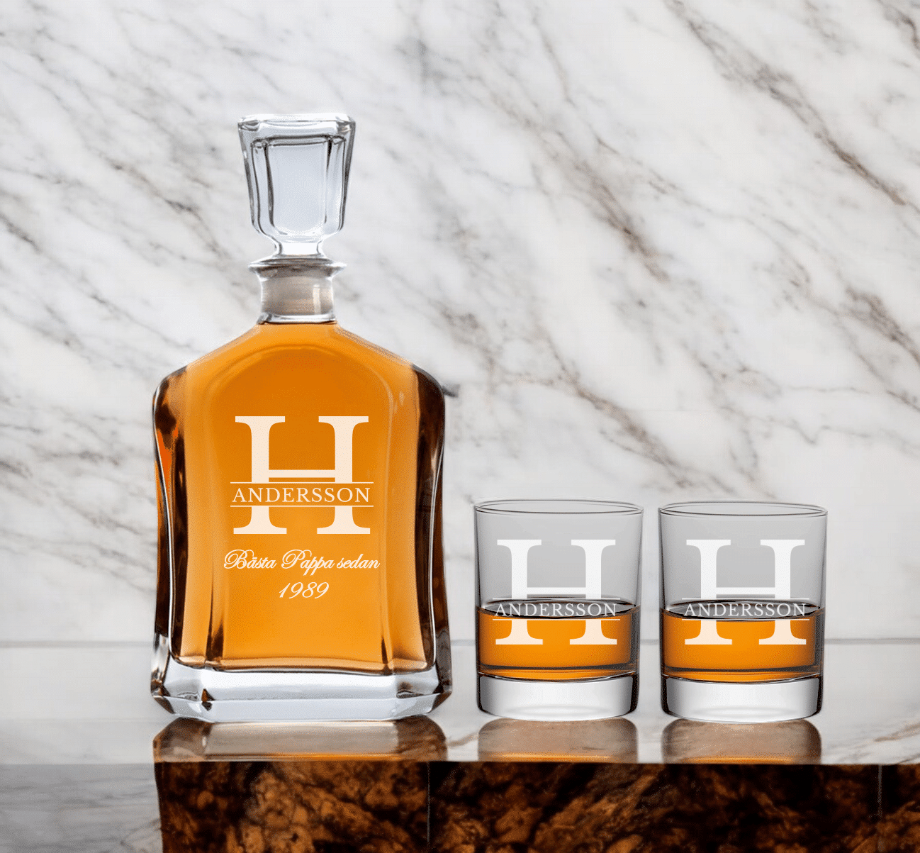Karaff och glas med namn – Pappa