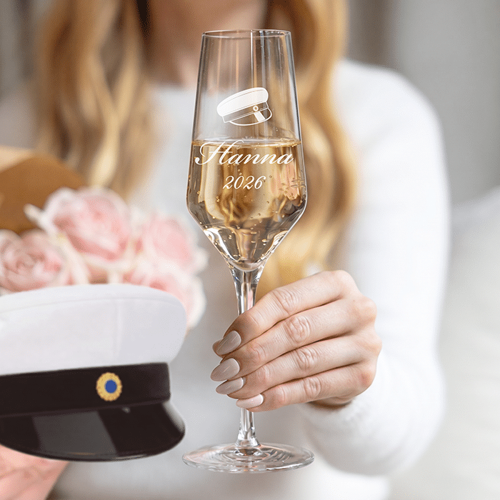 Champagneglas med gravyr