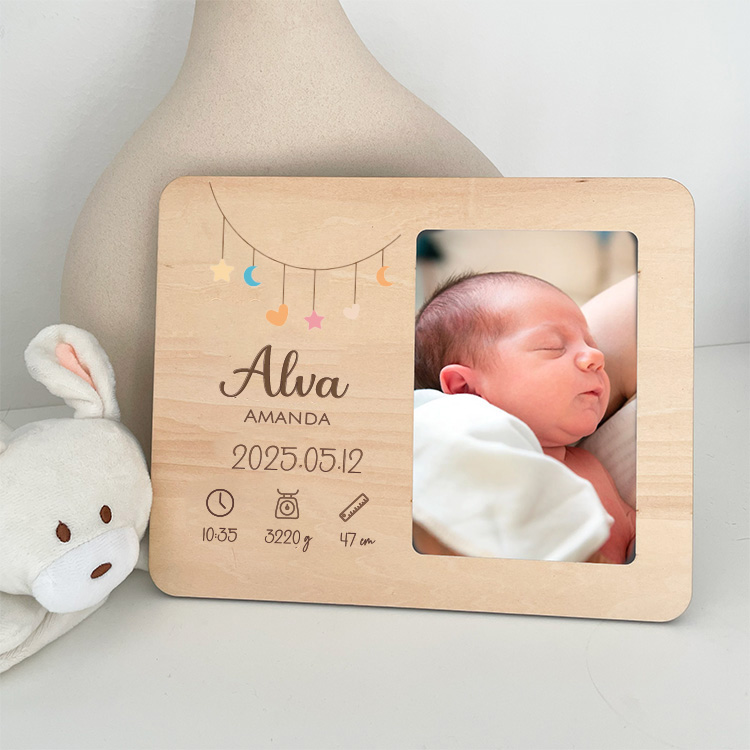 Fotoram med text som personlig doppresent pojke