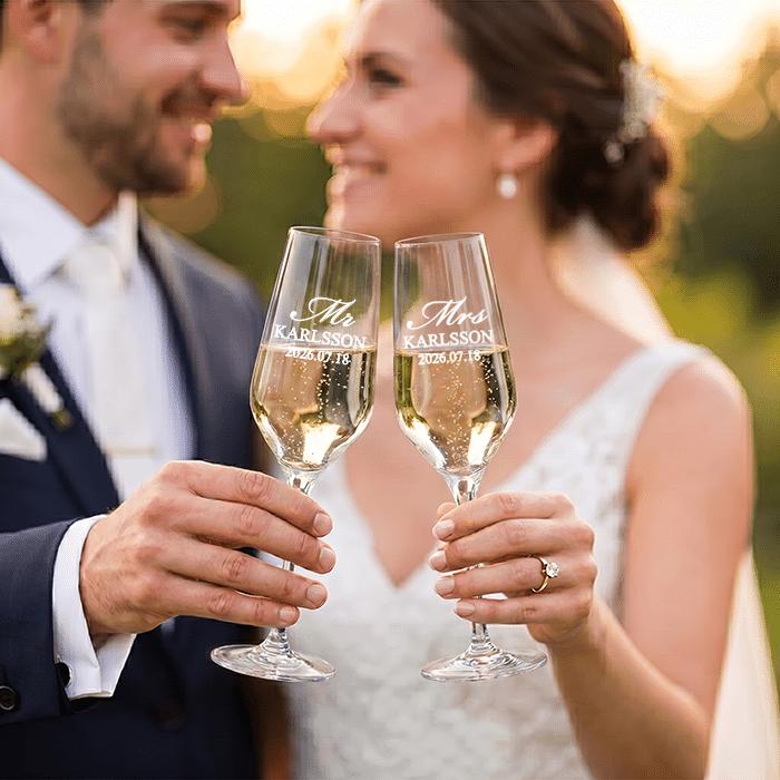 Champagneglas med gravyr 2 st, Mr och Mrs - Bild 2
