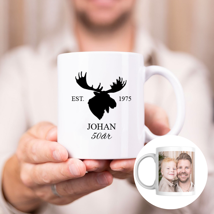 Mugg med tryck, älg, 50-årspresent