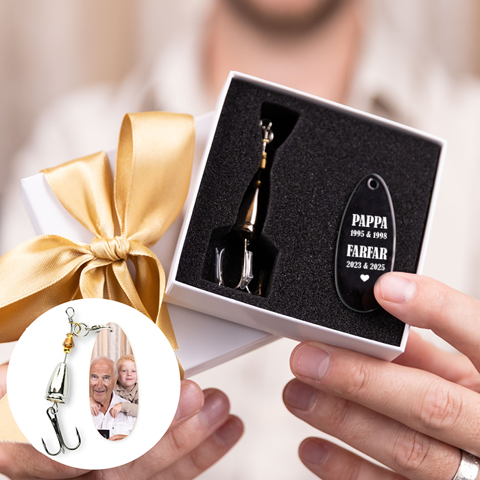 Fiskedrag med egen bild och gravyr