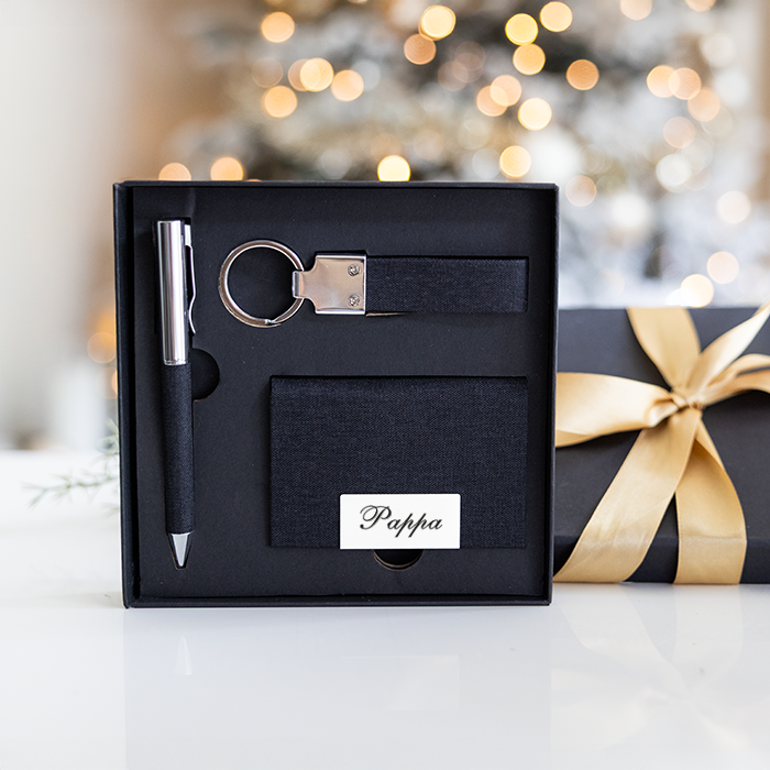 Presentset – korthållare, nyckelring och penna, jul