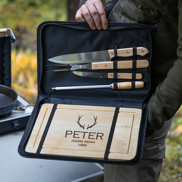 Stek- & grillset med gravyr, horn