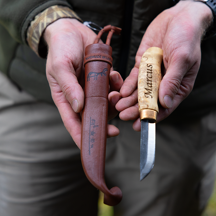 Kniv med logotyp eller namn, masurbjörk - Bild 3