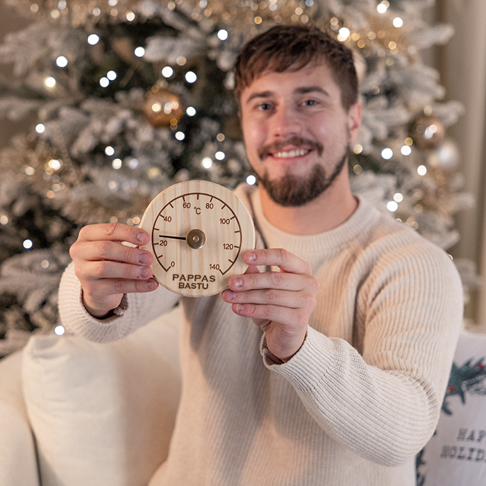 Bastutermometer med gravyr, jul pappa