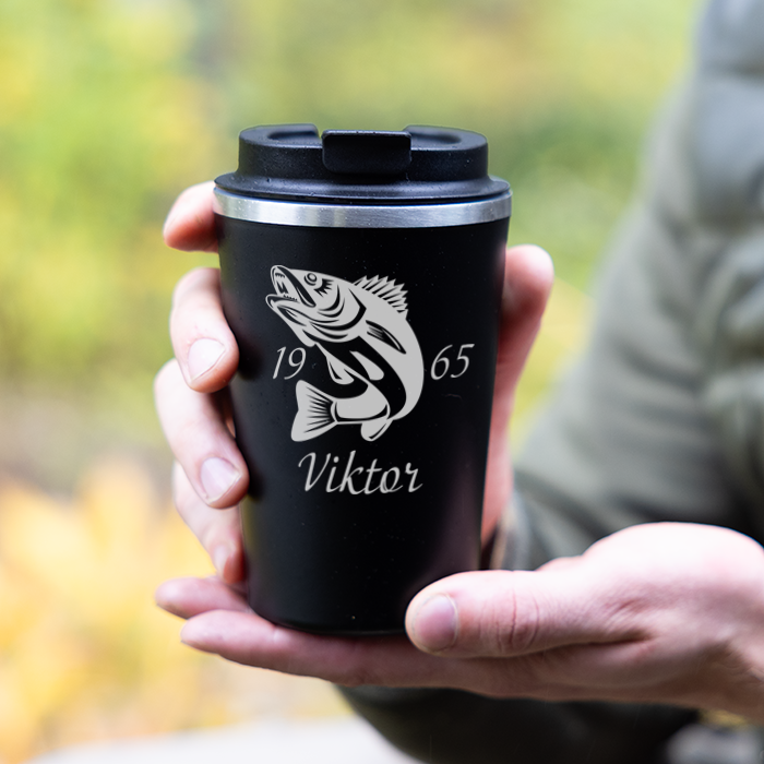 Termosmugg med gravyr, fiske