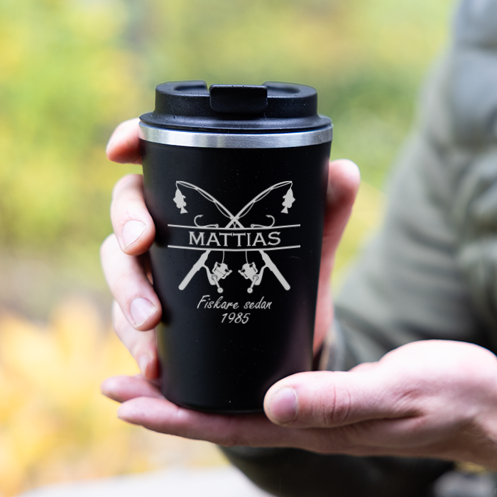 Termosmugg med gravyr, fiske
