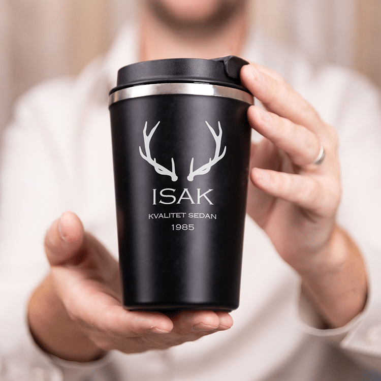 Termosmugg med gravyr, horn