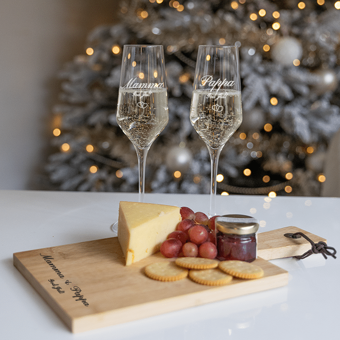 Champagneglas 2 st och serveringsbricka