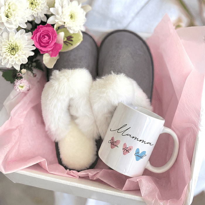 Mugg och tofflor – presentkorg till mamma